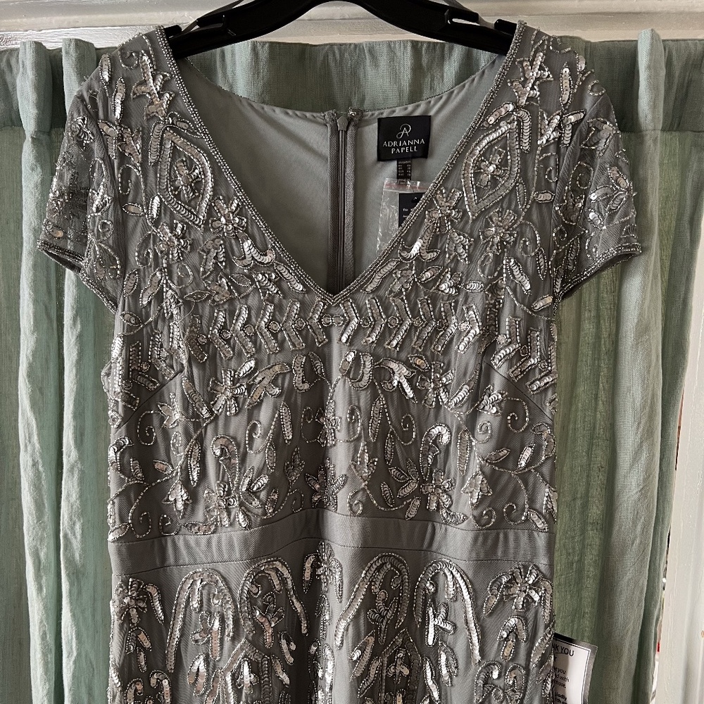 ADRIANNA PAPELL, Size 16, Capped Sleeve Beaded Gown, FULL LENGTH